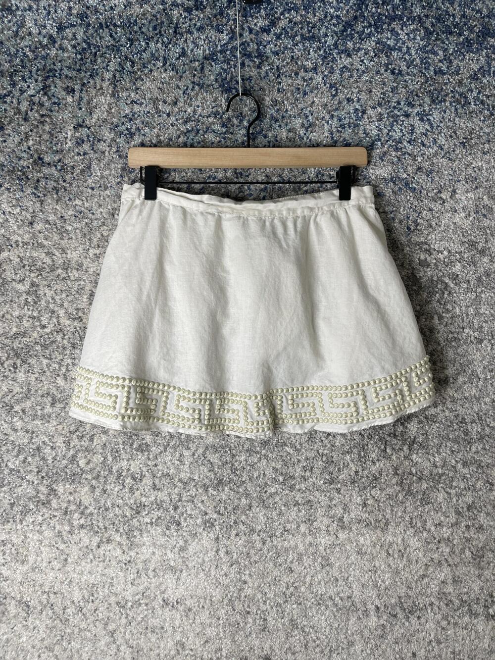 Flannel Skirt Womens Size 1 White Mini Pearl Trim Linen Blend Boho Australia
